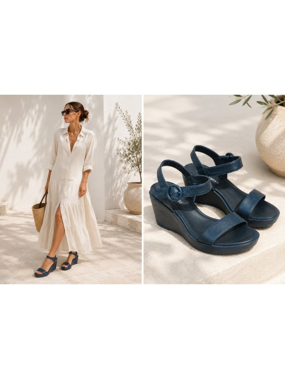 Camper Blue Leather Platform Wedge Sandals Women EU 40 Ankle Strap Comfort Shoes